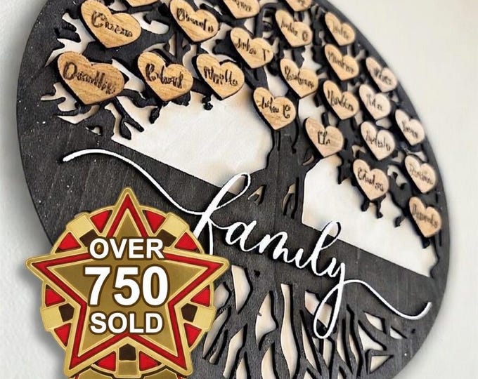 Personalized Family Tree Sign: Rustic Wood Wall Decor, Custom Names