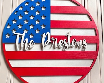 Personalized American Flag Wooden Sign Custom Name Plaque Patriotic Home Decor Customized Wall Decor Father’s day Gift for Dad