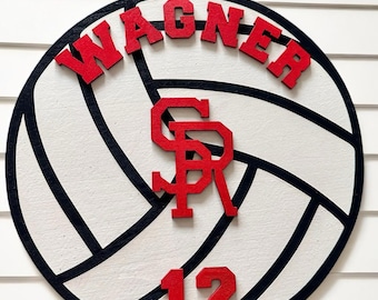 Personalized Volleyball Sign Wood Wall Art Custom Name Number Team Colors Gift for Player Senior Night Sports Room Decor Keepsake