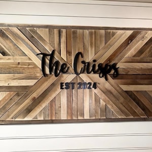 Personalized Wooden Mosaic Sign: Rustic Farmhouse Decor, Reclaimed Wood, Handmade Wall Art