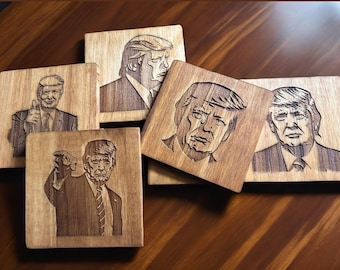 Wooden Coasters Engraved Donald Trump Make America Great Again Patriotic Gift for him Maga American flag USA mancave decor bar USA 2024