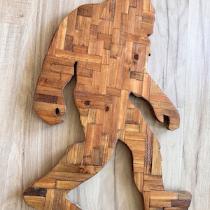 Wooden Wall Art Cabin Decor Rustic Farmhouse Style Bigfoot nature inspired sasquatch gift idea for man cave handmade silhouette wildlife
