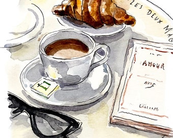 Print: A coffee at Les Deux Magots in Paris