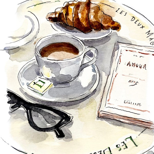 Print: Een koffie bij Les Deux Magots in Parijs