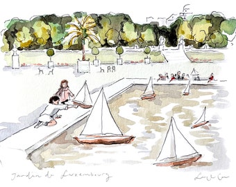 Print:The sailboats in Jardin du Luxembourg