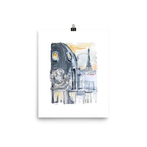 Grabado: La cúpula y la Torre Eiffel