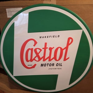 Vintage Wakefield Castrol Motor Oil Metal Sign Two Feet Diameter