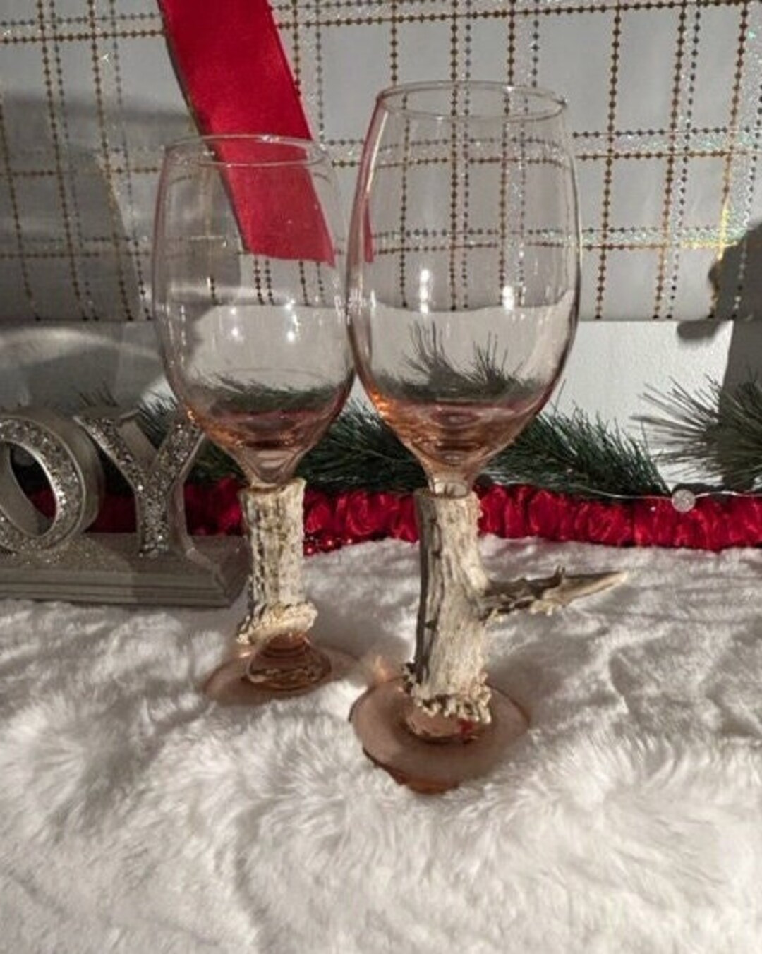 Vintage Set of 2 Handmade Peach Colored Wine Glasses With Etsy
