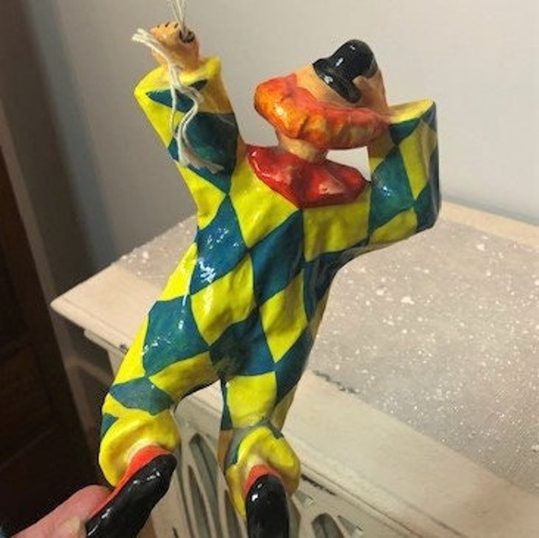 Paper Mache 1970s Vintage Art Piece Hanging Clown With Baloons Etsy