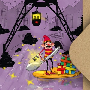 Cartolina - Wupperwichtel e la ferrovia sospesa / Cartolina di Natale / Natale / Elfi / Carta regalo
