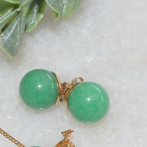 Simple Minimalist Stud Earrings, Green Jade Natural Stone, Genuine Round Green Jade Earrings, Silver plated, Gold Plated Earrings