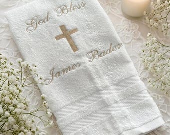 Personalized Baptism Towel - Plain Cross - Custom Embroidery on Christening Towel - Baptism keepsake - Personalized religious gift - Baptism