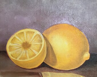 Lemons oil painting, small painting, 5X7 painting