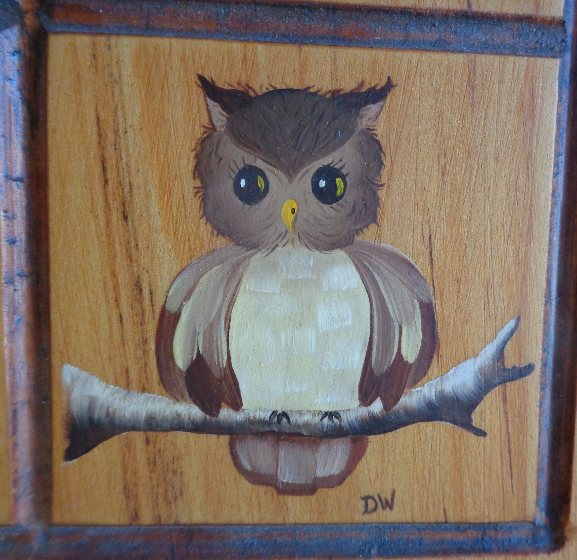 Vintage Decorative Painting. Oil Painting on Wood Plaque. Six Small