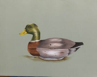 Oil painting of mallard duck decoy.  Painting size 12 by 16 inches.