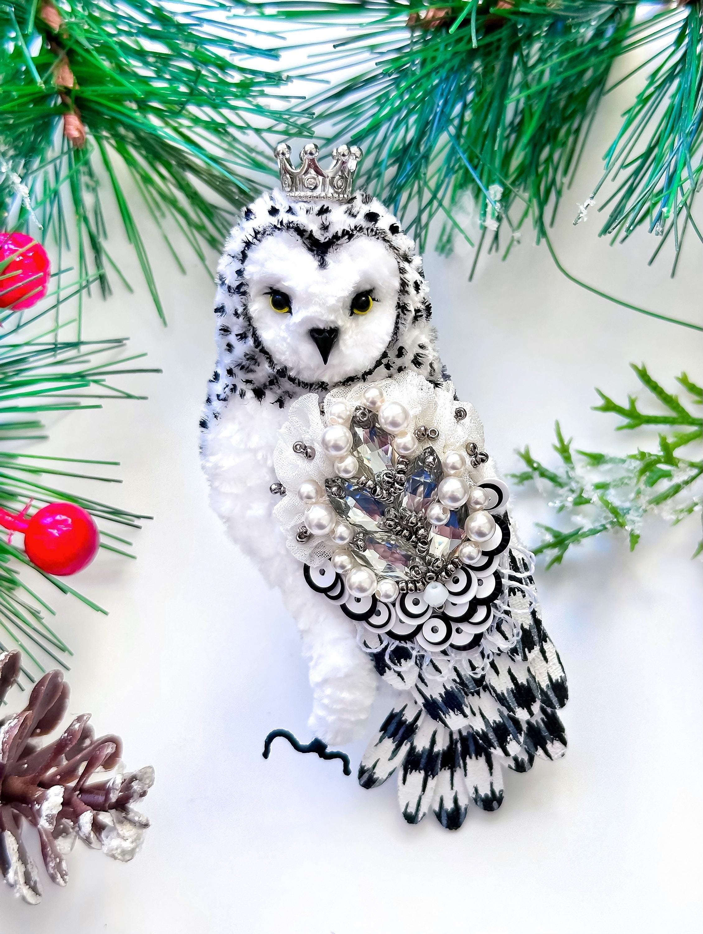 Hand embroidered barn owl brooch, christmas gift for her