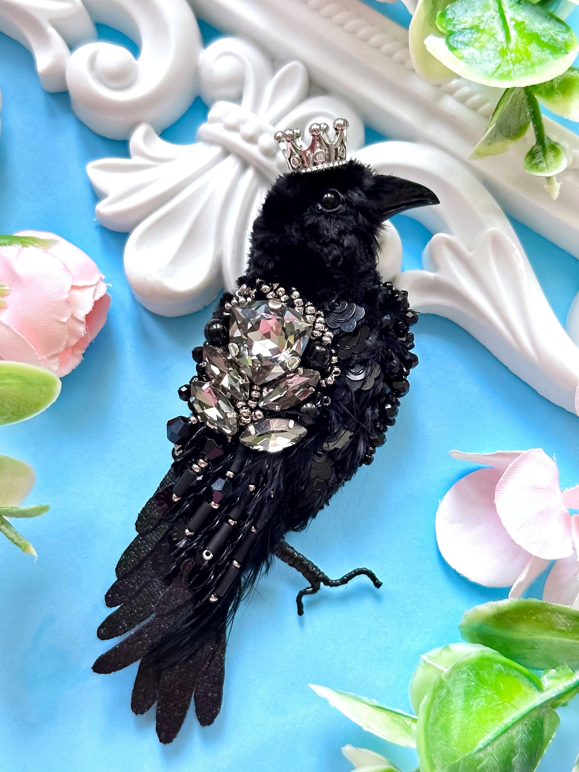 Hand-embroidered Black Raven Brooch, Christmas Gift for Her, Jewelry ...