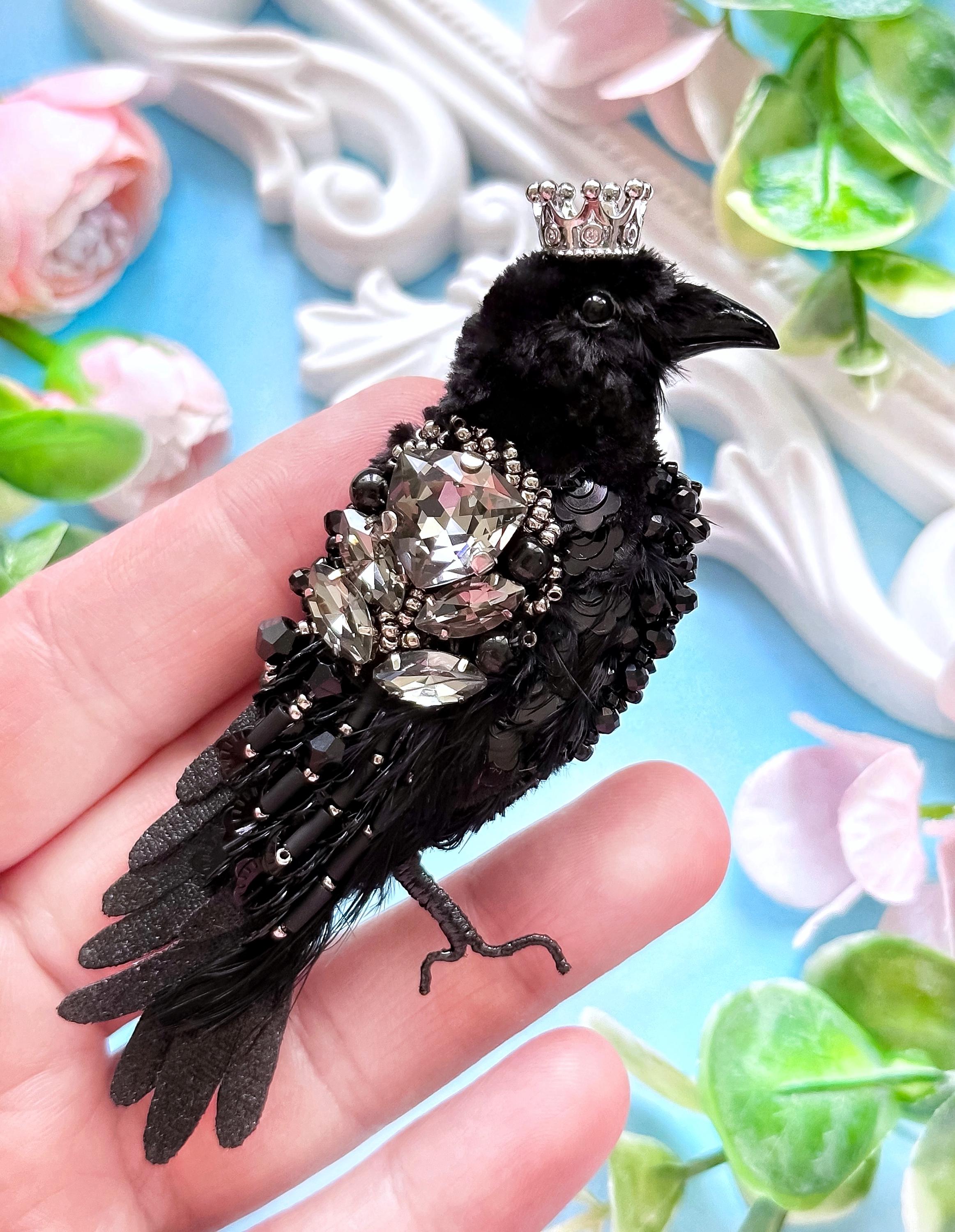 Hand-embroidered Black Raven Brooch, Christmas Gift for Her, Jewelry ...