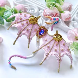 Handmade Embroidered Pink Dragon Brooch, Dragon Clothes Pin