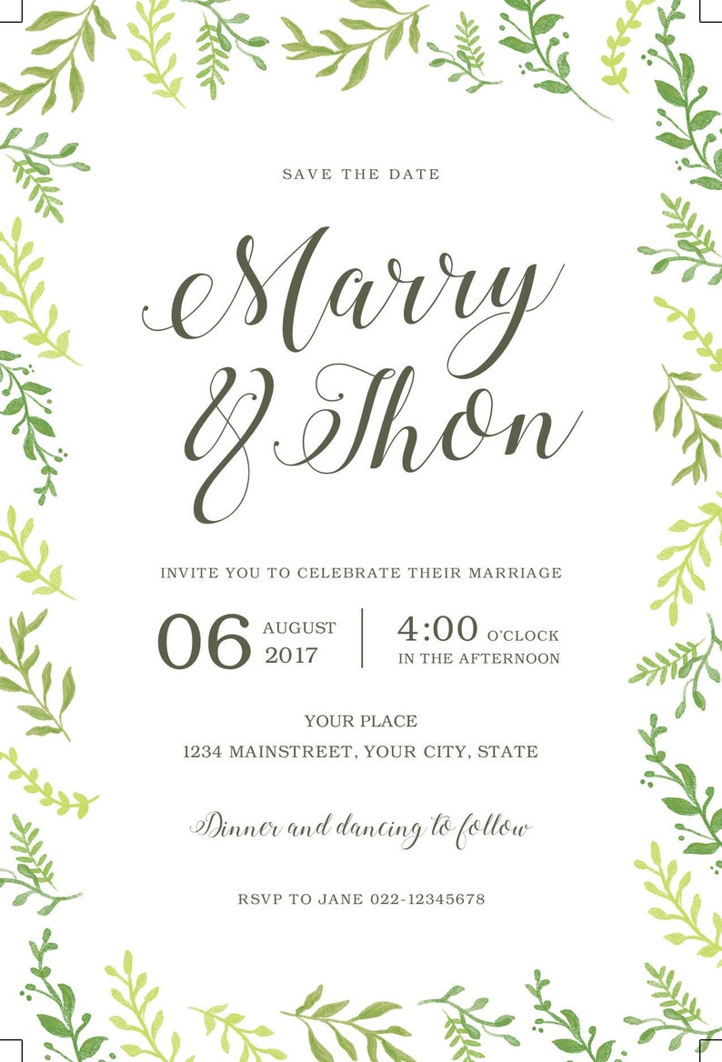 wedding invitations. All prices include design, print /& delivery Green Leaves