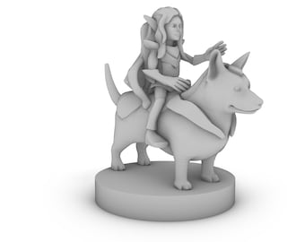 Pixie Warrior on a Corgi Tabletop DND Gaming Miniature