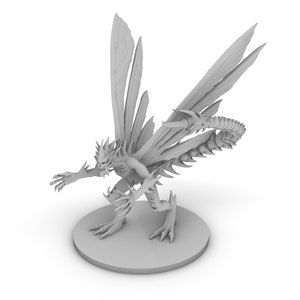 May include: A gray, detailed miniature figurine of a creature with wings, a spiky tail, and sharp claws. The creature is posed in a crouched position, as if ready to attack.