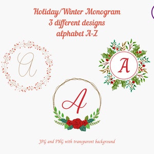 PNG Files, JPG, HTV, Holiday Monogram, Initials, Winter, Wreath, Sublimation, Decorations, Instant Download