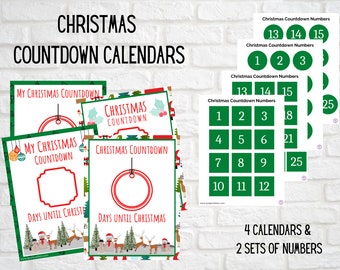 Christmas Countdown Calendar, Advent Calendar, Four Designs, Preschool, Elementary, Homeschool, DOWNLOADABLE