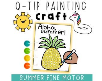 Zomer Q-tip schilderijambacht - fijne motorische kunst voor kleuters, prikbord, kleuterschool ijs en zonneschijn thema afdrukbaar