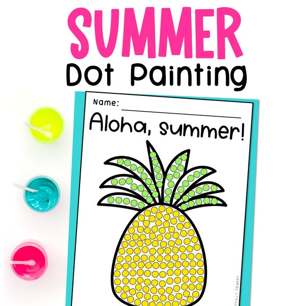 Summer Q-Tip Painting Printables, Summer Theme Preschool Worksheets, Summer Coloring Pages Easy Summer Craft for Preschoolers + Kindergarten