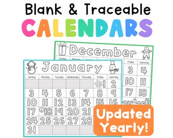 Kids Calendar Worksheets – Blank, Traceable Monthly Pages (Digital Download)