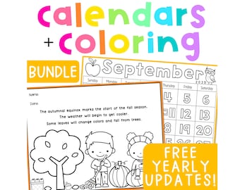Monthly Calendar Tracing Numbers and Coloring Pages for Kids Printable Homeschool Morning Menu Preschool + Kindergarten Activities
