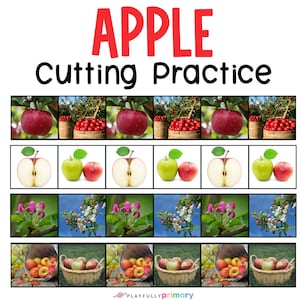 Apple Scissor Skills Printable Cutting Practice Strips, Montessori Cutting Strips Printable, Preschool Cutting Practice Occupational Therapy
