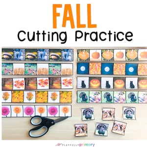 Fall Scissor Skills Printable Cutting Practice Strips, Montessori Cutting Strips Printable, Preschool Cutting Practice Occupational Therapy