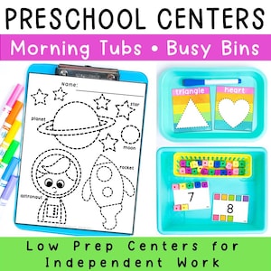Preschool Centers & Task Boxes | Morning Tubs Busy Bins Morning Bins | Fine Motor Activities PreK Kindergarten Math Literacy Centers