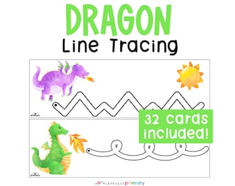 Dragon Line Tracing Preschool Printable Prewriting Fine Motor Tracing Worksheets, Pre Handwriting Tracing Practice for Kids, Tracing Lines