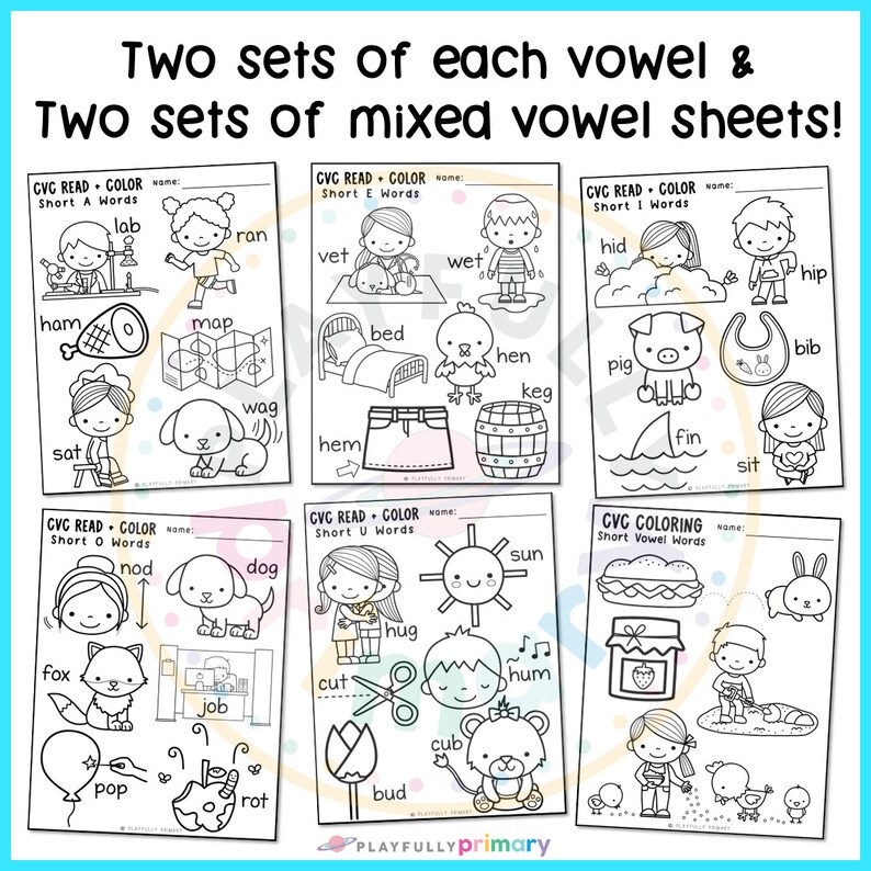 CVC Words Worksheets for Kindergarten and Preschool Phonics Activities