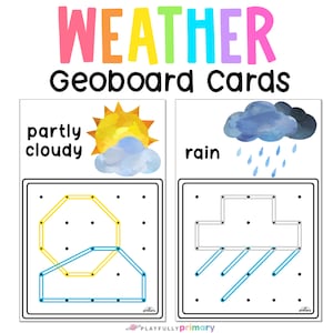 Cartes de géoplan à imprimer, modèles de motif de géoplan sur le thème de la météo, étude de l'unité météorologique pour l'école à la maison à imprimer, activités météo Montessori