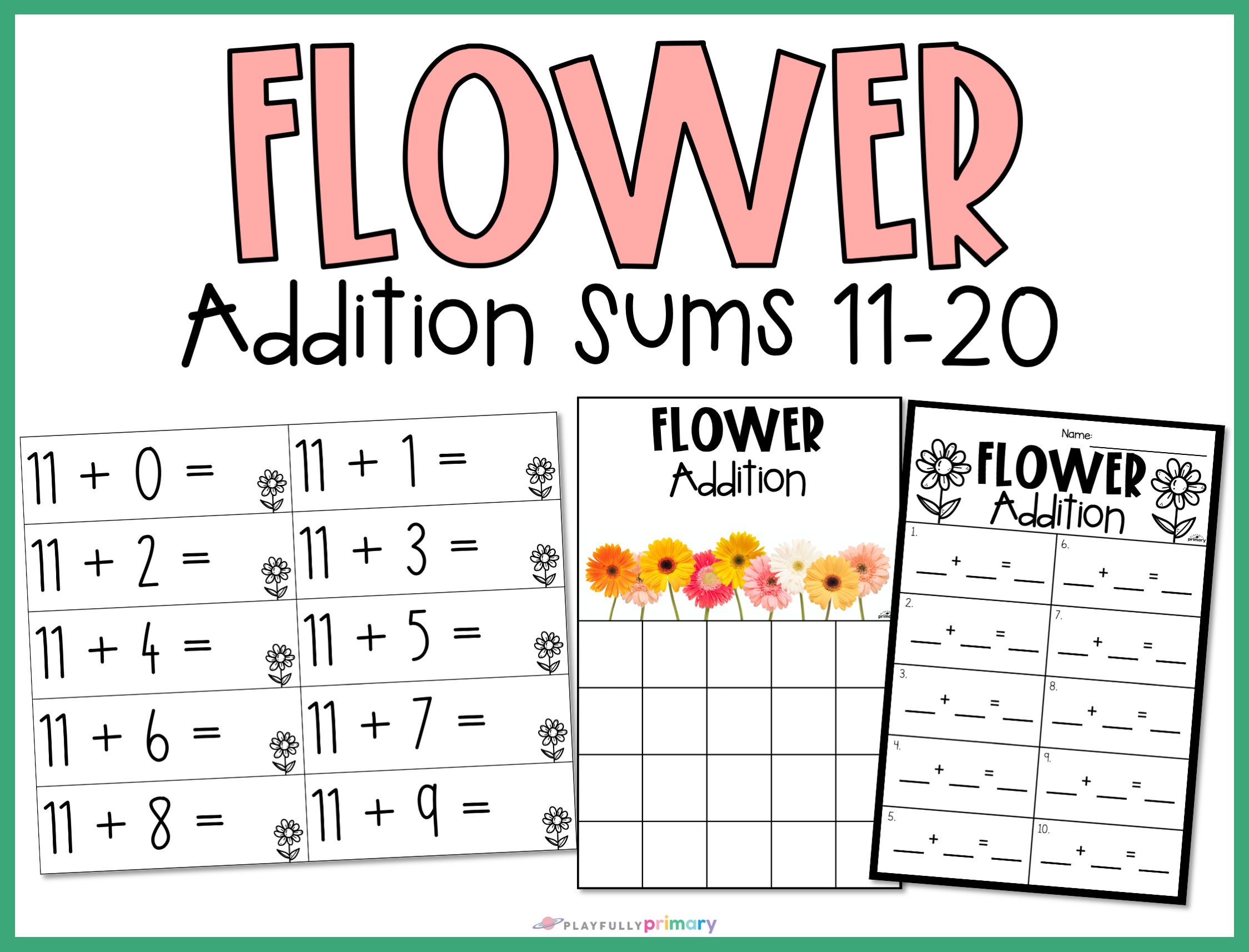 Flower Addition Sums 1120 Kindergarten Math Activity Etsy