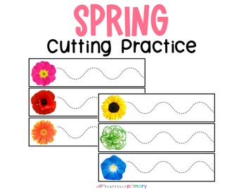 Frühlingsschnitt-Übungsblätter für Anfänger | Spring Scissor Fertigkeitskarten | Kindergarten Ausschnitt | Gartenblumen-Aktion