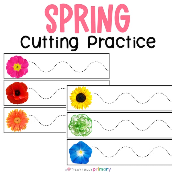 Spring Cutting Activities for Preschoolers - March Fine Motor - Spring Scissor Skills Preschool Activity - Scissor Practice Cutting Strips