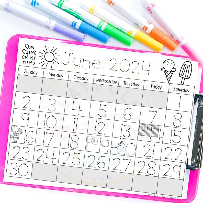 June Calendar 2024 Printable Calendar Tracing Worksheets, Calendar
