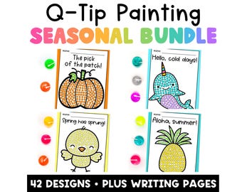 Seasonal Q-Tip Painting Worksheets, Kindergarten + Preschool Themes Printable Fine Motor Crafts