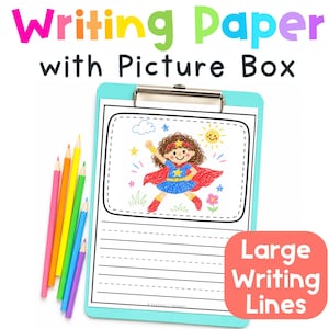 Preschool Writing Paper | Printable Writing Paper with Lines, Draw and Write Picture Box Pages, Kindergarten Journal, 100+ Pages
