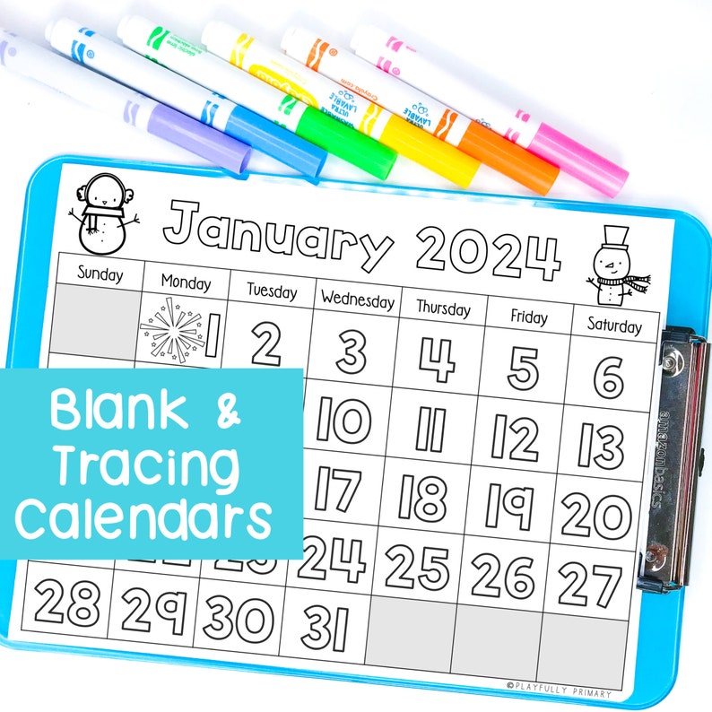 January Calendar 2024 Printable Calendar Tracing Worksheets Etsy