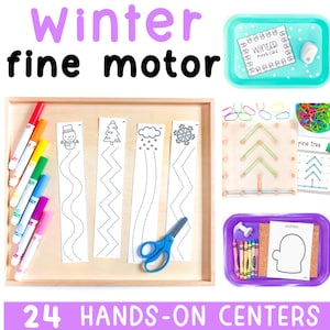 Atividades de coordenação motora fina de inverno para imprimir | Folhas de exercícios para praticar o uso da tesoura e recorte na pré-escola | Terapia ocupacional para pré-escola e jardim de infância