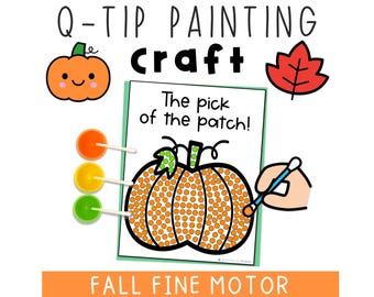 Fall Q-tip Painting Craft - Fine Motor Art for Preschool and Kindergarten, Apple Pumpkin Leaf Bulletin Board Activity, Autumn Printable Fun