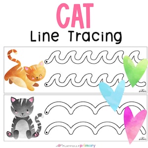 Kaarten voor het traceren van kattenlijnen - fijne motoriek - traceringsoefeningen voorschoolse kinderen - handschrift kleuterschool - klaslokaal huisdierthema