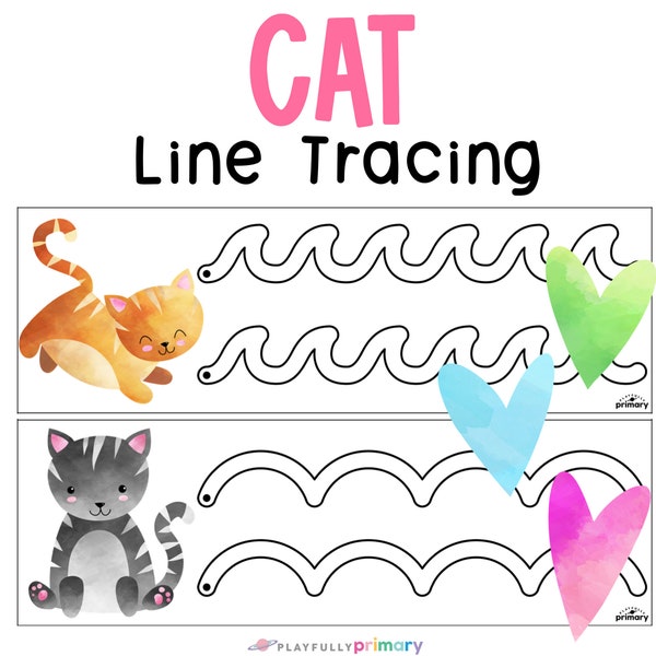 Cat Line Tracing Cards - Fine Motor Tracing Activities - Preschool Tracing Practice - Kindergarten Handwriting - Pet Themed Classroom