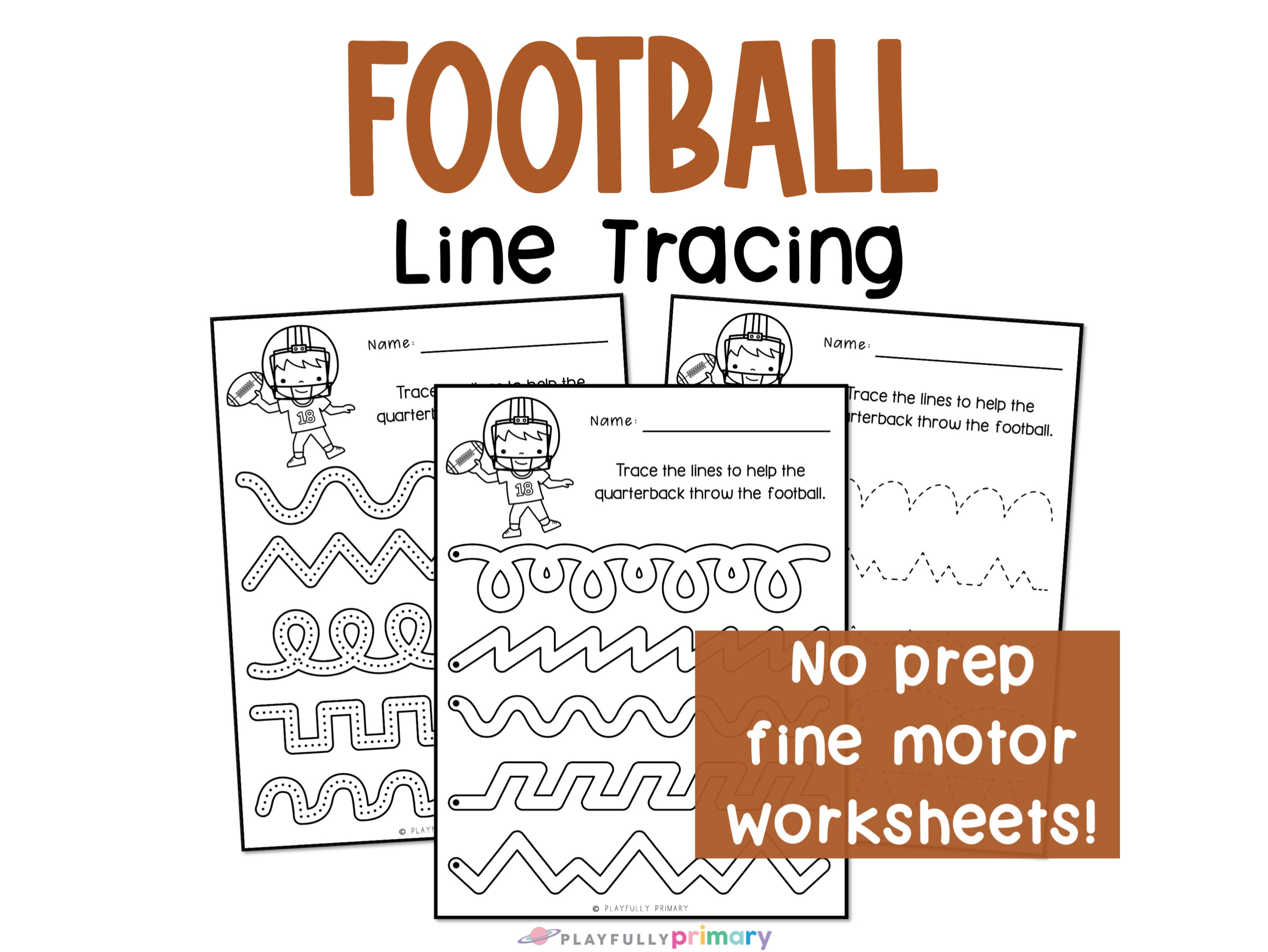 Football Line Tracing Worksheet, Pre Handwriting Tracing Printables, Preschool Printable Worksheets, Prewriting Practice Sheets for Kids,